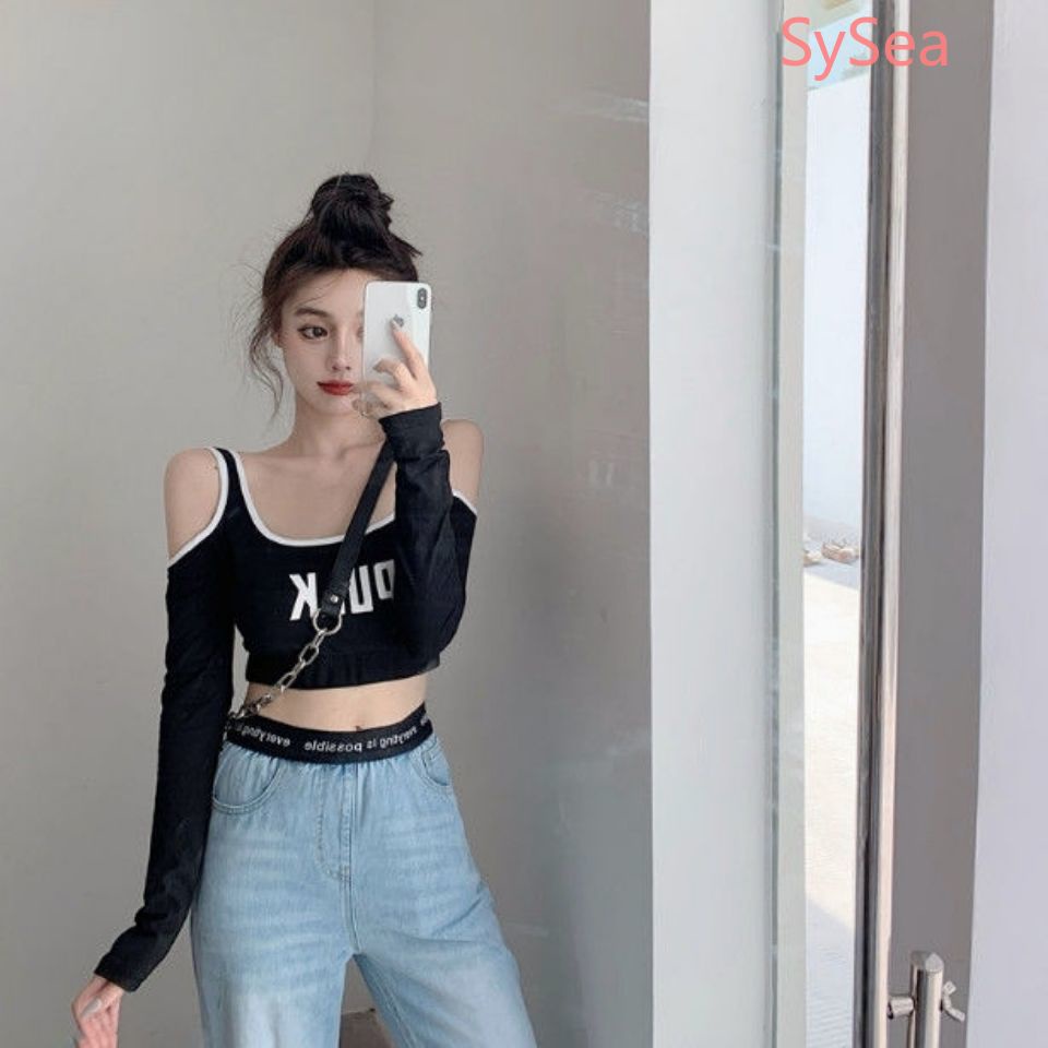 Áo Croptop Thể Thao In Chữ Thời Trang Mùa Thu Quyến Rũ Cho Nữ