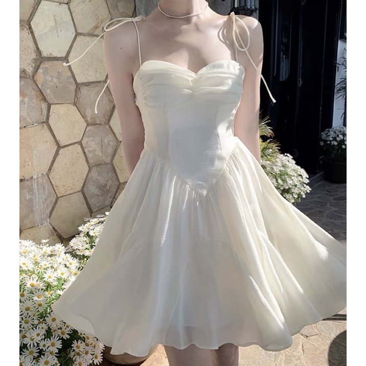 Váy 2 dây xoè dáng corset có dây nơ buộc vai