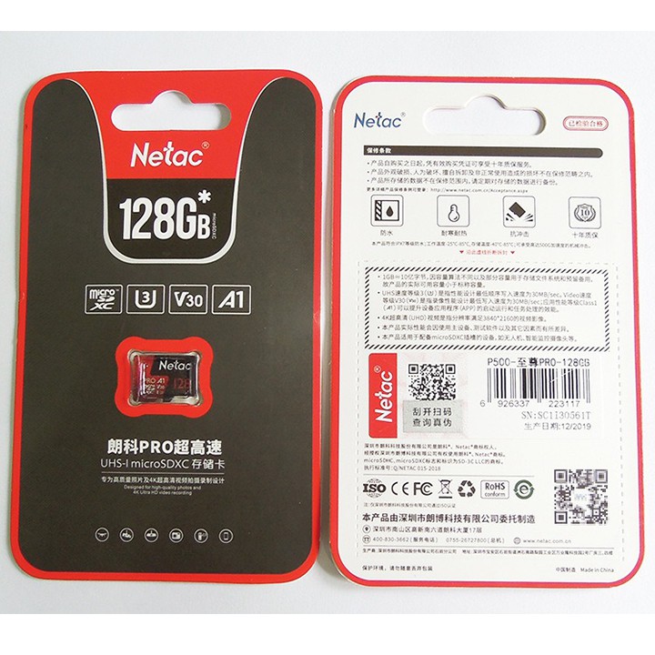 Thẻ nhớ MicroSDHC Netac 128GB tốc độ class 10 chuyên dùng cho Camera Bảo hành 12 tháng