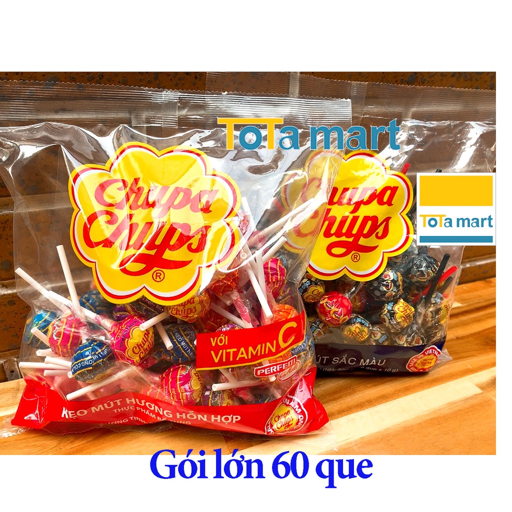 (hsd 09/2023) Kẹo mút Chupa Chups hương cola /  trái cây 600g gói lớn 60 que.