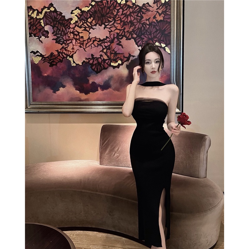 Đầm Hai Dây Màu Đen Phong Cách Hepburn Pháp Thời Trang Cao Cấp Quyến Rũ Cho Nữ