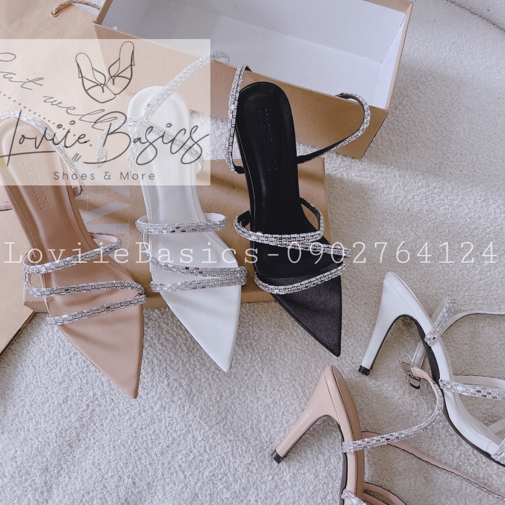 SANDAL CAO GÓT LOVIIE BASICS - GUỐC NỮ 9P MŨI NHỌN - GIÀY THỜI TRANG QUAI CHÉO ĐÍNH ĐÁ G221002