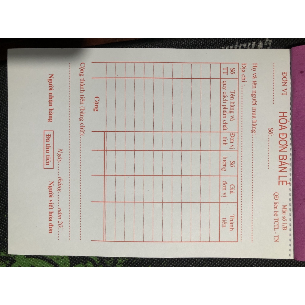 SET 10 Quyển Hóa Đơn Bán Lẻ 1 Liên Đẹp