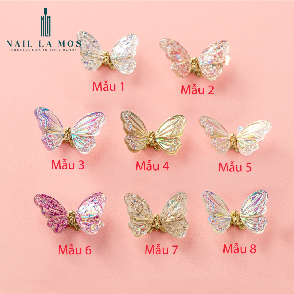 Charm bướm cao cấp - Charm nail bướm ánh cầu vồng có lò xo chuyển động đẹp mắt phong cách Hàn Nhật