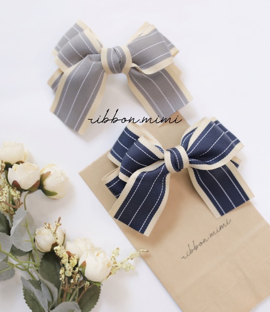 [ Hàng Thiết Kế ] Kẹp Tóc Nơ Sọc Handmade Cao Cấp Ribbon.mimi Yuna cột / kẹp