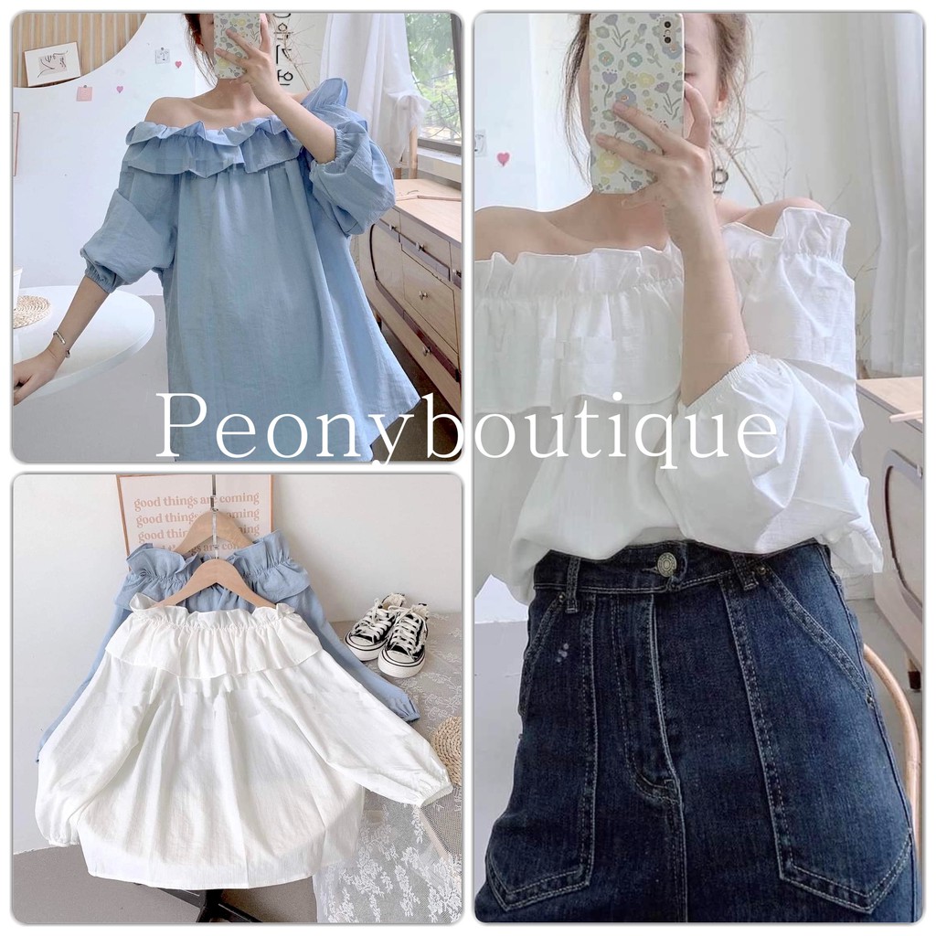 Áo Trễ Vai Bèo Tay Lửng Peonyb Nữ [Freeship] ? Thun Đũi Kiểu Thiết Kế Bánh  Bèo Tiểu Thư Màu Xanh | Trắng Ulzzang ? - Khuyến Mãi Giá Rẻ Chỉ: 69.000