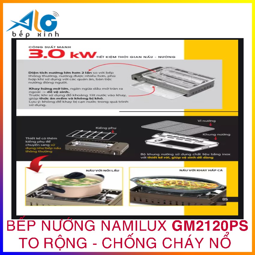 Bếp nướng Namilux GM2120PS - To rộng - tiết kiệm gas - chống cháy nổ - Alo Bếp Xinh