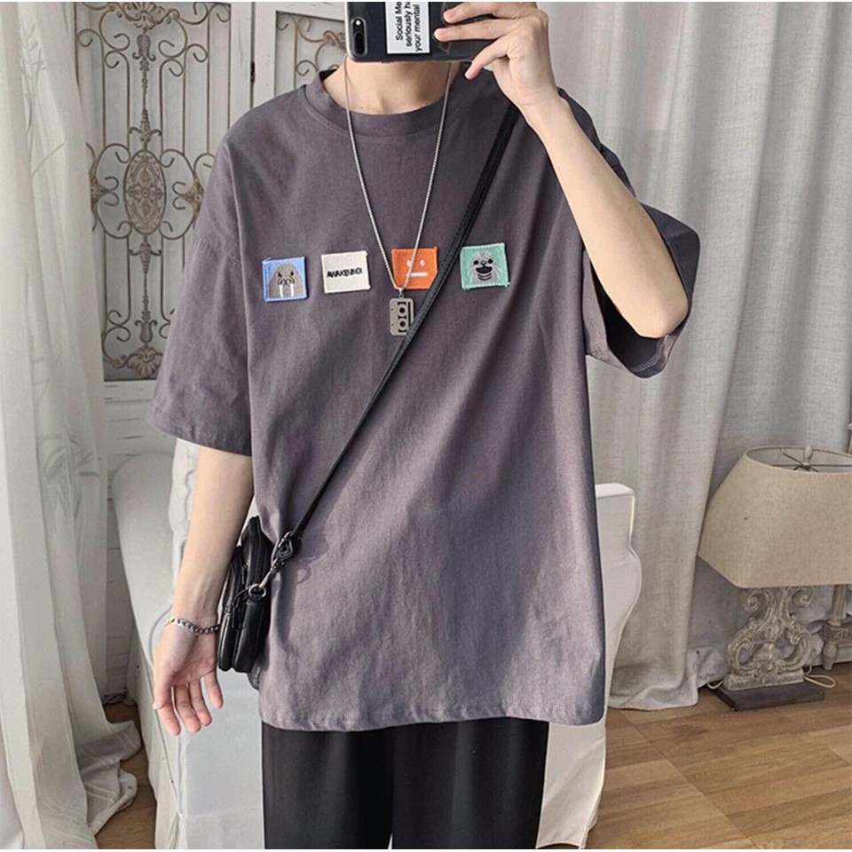 Áo thun tay lỡ form rộng - phông nam nữ cotton oversize - T shirt thêu 4 logo a - 2N Unisex