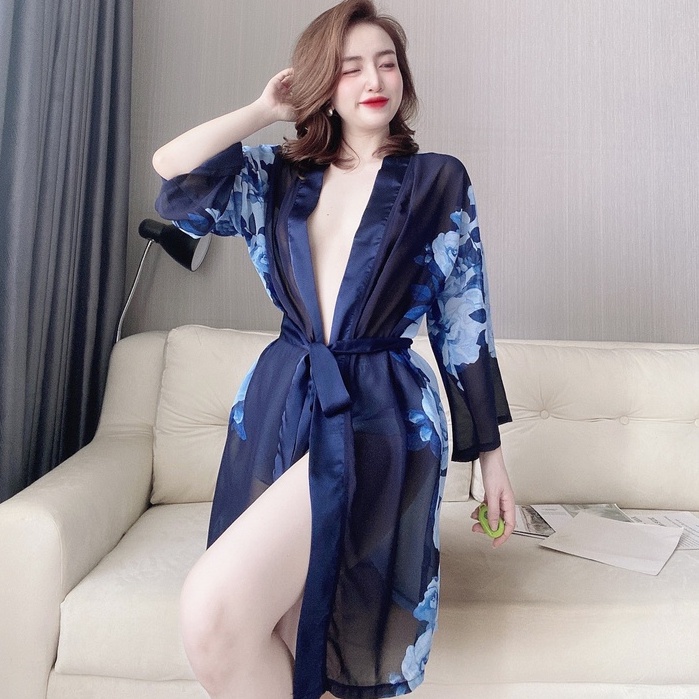 Áo choàng ngủ { FREE SHIP} Áo choàng Voan phối satin kèm quần cao cấp.