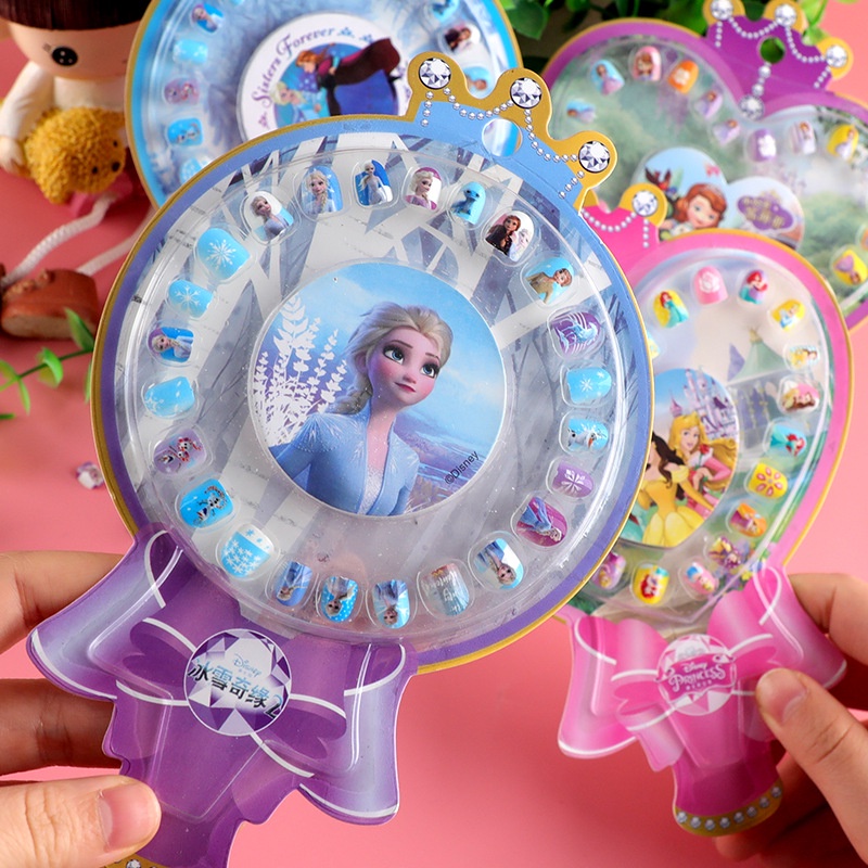 Sét 24 móng tay giả (có keo dính sẵn) kèm dũa móng tay họa tiết công chúa Elsa, Shopia cho bé gái