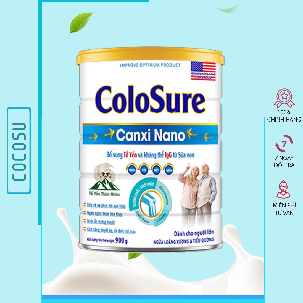 Sữa cho người già gầy tiểu đường dinh dưỡng tổ yến Colo Sure Canxi Nano 900g