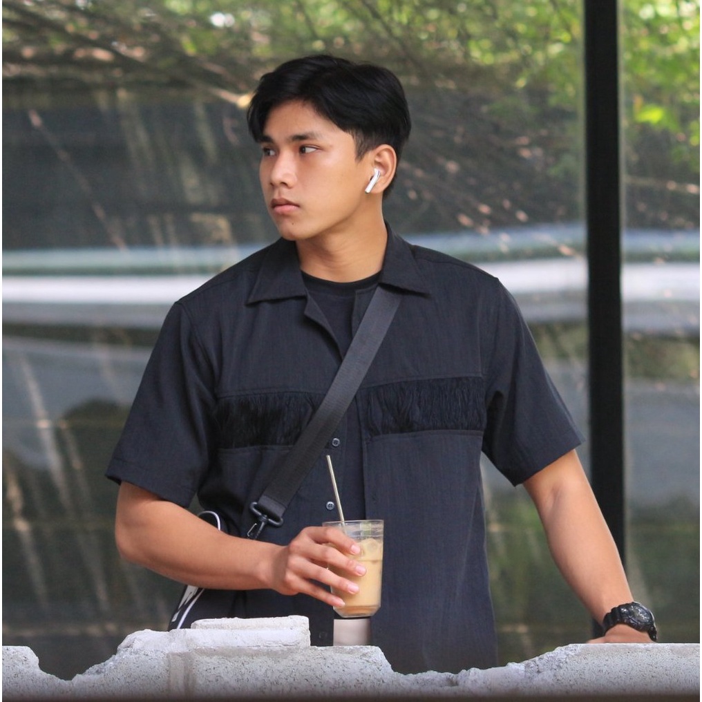 ÁO SOMI LINEN TAY NGẮN CỔ VEST PHỐI CHỈ | GIRAN