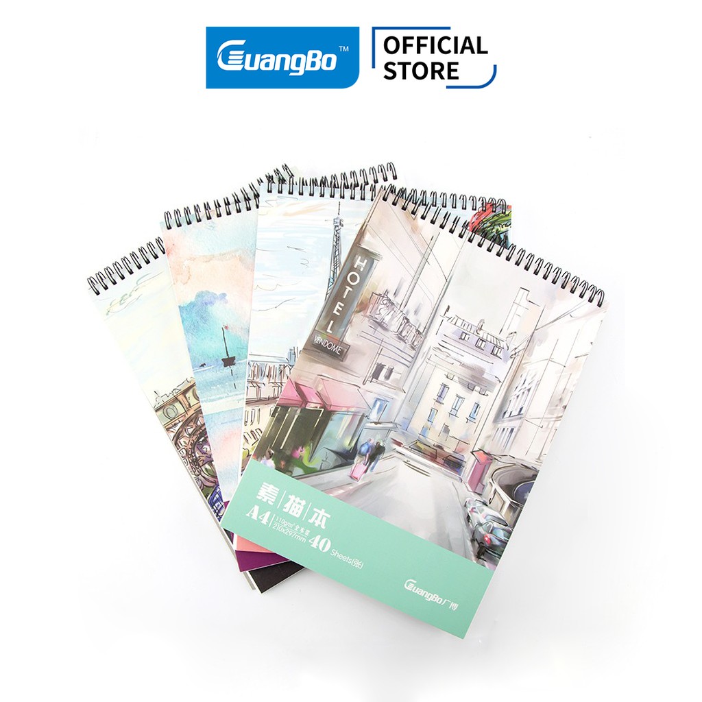 [Mã LIFEMALL991 giảm 10% đơn 99K] Vở vẽ marker sketchbook lò xo A4 40 tờ Guangbo BX0809