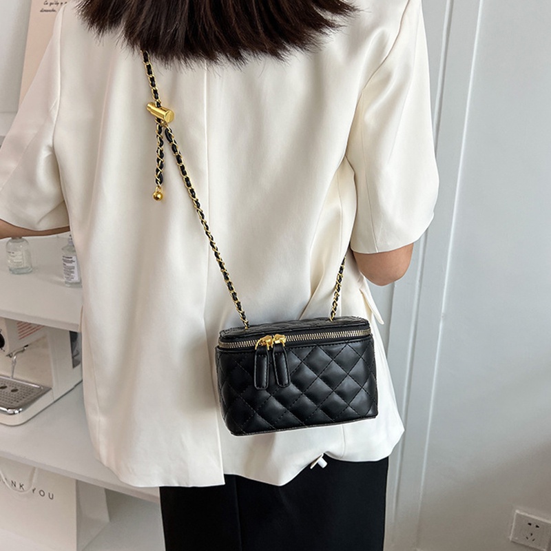 Túi đeo vai IELGY hình vuông cỡ nhỏ họa tiết hình thoi phối dây xích thời trang dành cho nữ