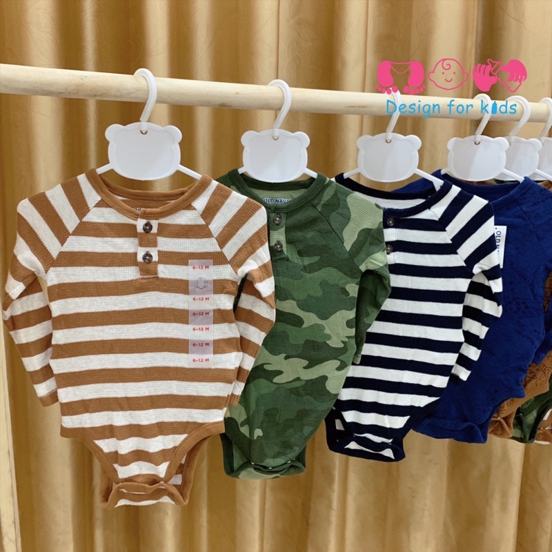 Bodysuit cho bé, body chip dài tay cổ trụ Old.Navy xuất dư vải waffle cao cấp