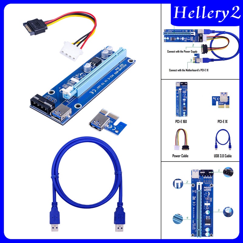 Card PCI-E VER006S PCIE 1X Sang 16X USB 3.0 SATA Cho Bitcoin 4pin