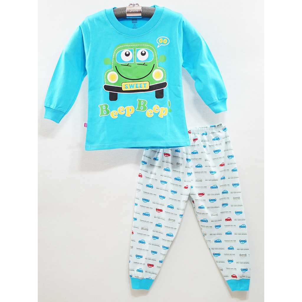 Bộ thun tay dài bé trai in xe Beep Beep