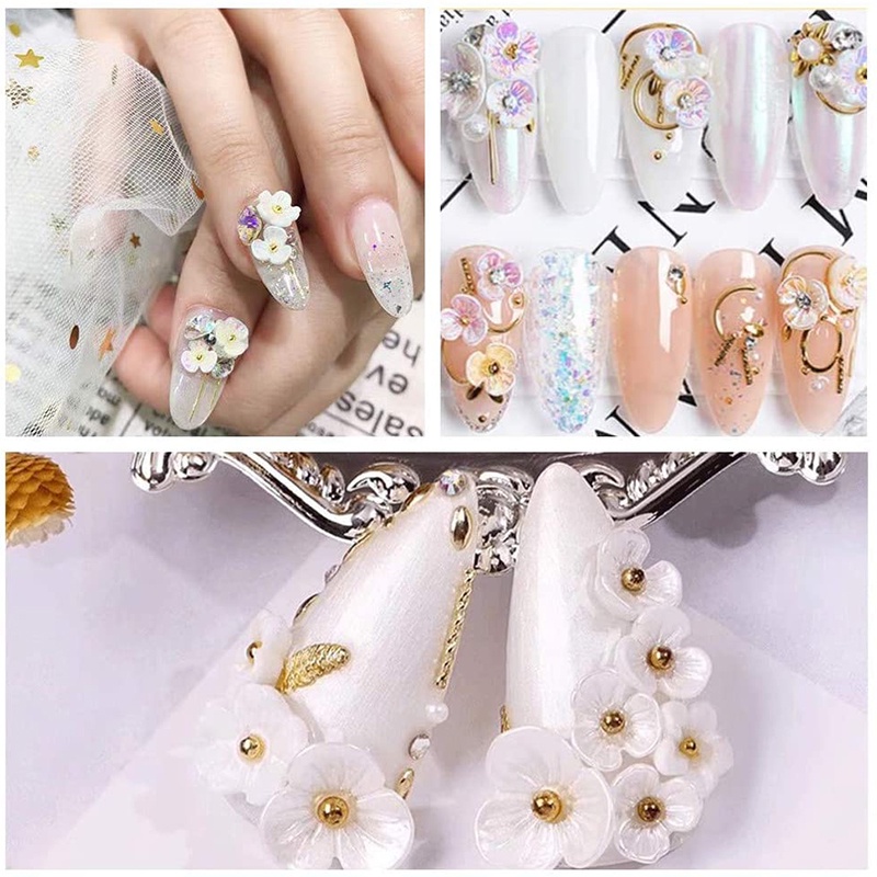 [Hàng mới về] Phụ kiện hỗn hợp hình hoa/ hạt kim cương &amp; ngọc trai giả nhựa resin trang trí móng nghệ thuật với 6 loại