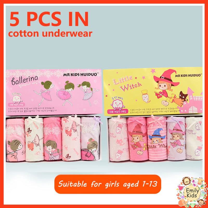 Hàng Có Sẵn [Hàng Có Sẵn] B1466#Set 5 Quần Lót cotton In Họa Tiết Hoạt Hình Cho Bé Gái
