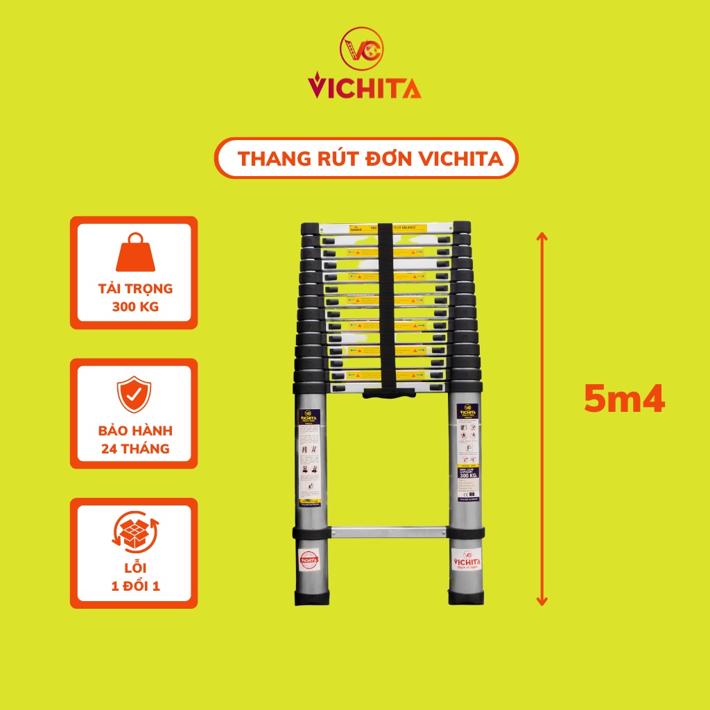 Thang Nhôm Rút Đơn VICHITA 5.4M - Ảnh Tự Chụp [Tặng 2 Chốt Thang]