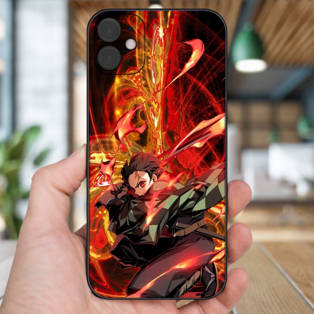 Ốp lưng iPhone 11 dẻo đen cạnh vuông in hình Tanjiro Kimetsu No Yaiba