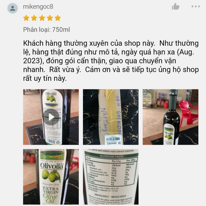 Dầu Olive ( oliu ) nguyên chất Olivoila Extra Virgin 750ml [ rẻ nhất sàn ] date mới , sản phẩm chính hãng