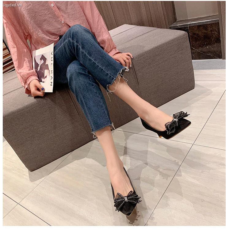 Giày cao gót mũi nhọn đính đá thời trang mùa hè 2021 cho nữ