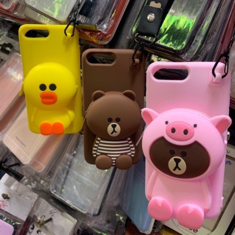 Ốp Iphone 6plus,7plus/8plus dẻo hình gấu kiểu túi kute