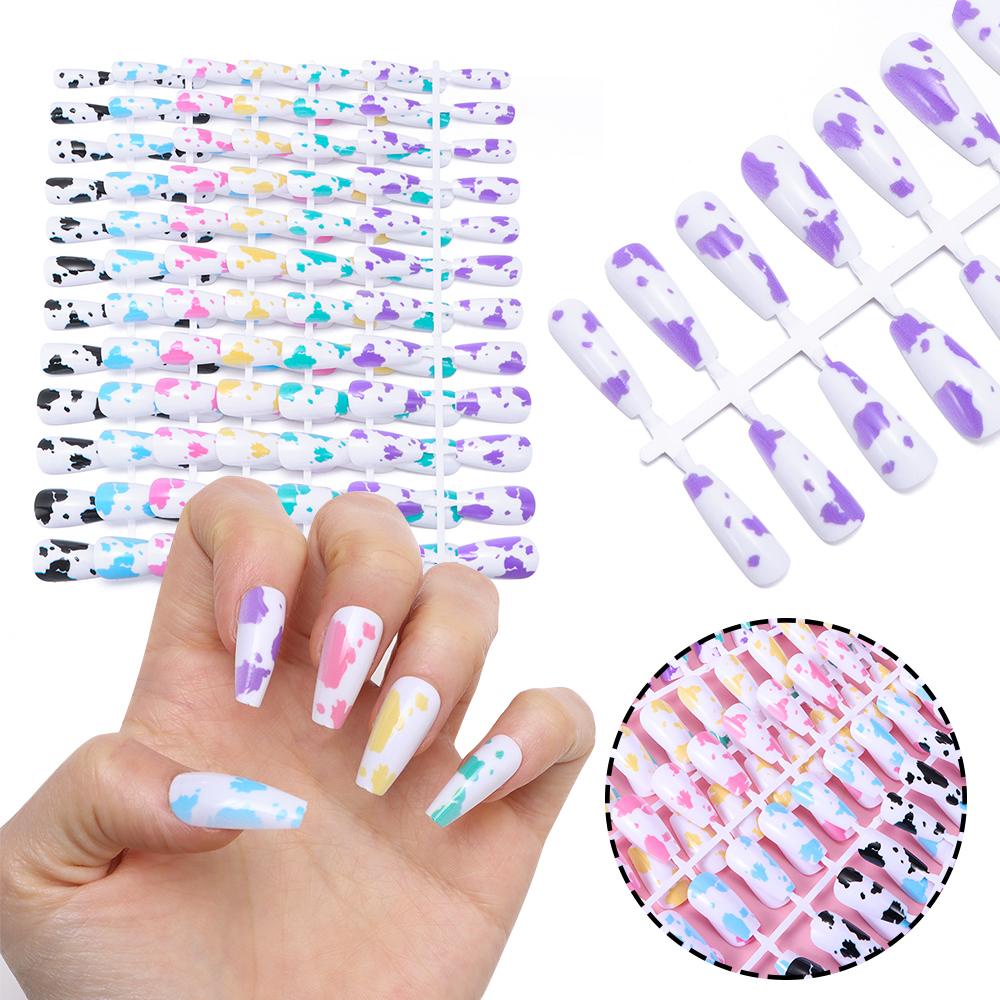 Bộ 24 Móng Tay Giả Che Phủ Toàn Diện Tháo Rời Được Họa Tiết Da Báo / Bò Sữa