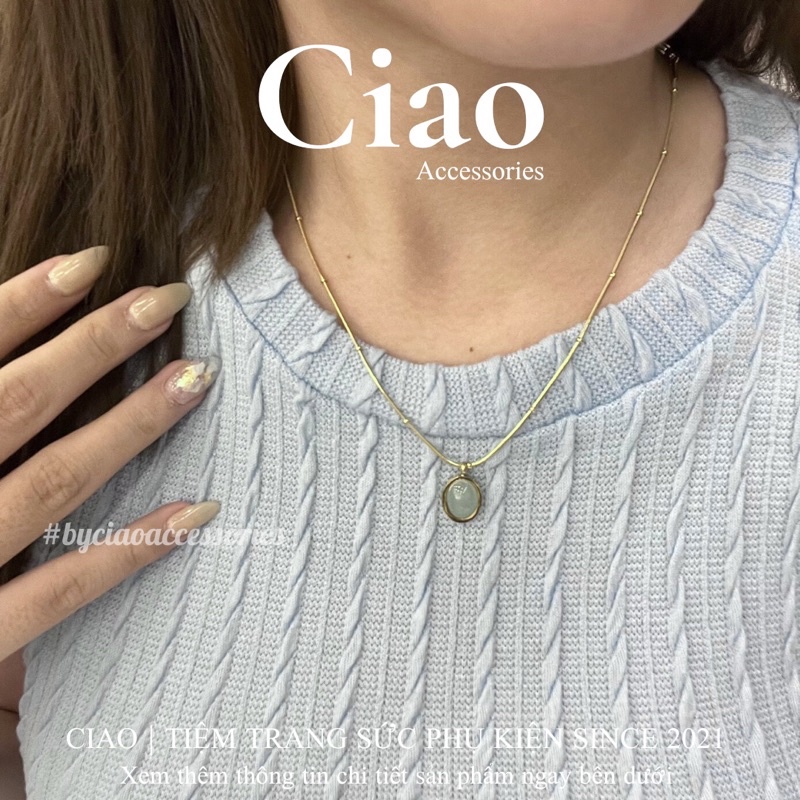 [HOẢ TỐC 1H] Dây chuyền/ Vòng cổ titan không gỉ thiết kế đính đá xanh tinh tế Queen Sea Ciao