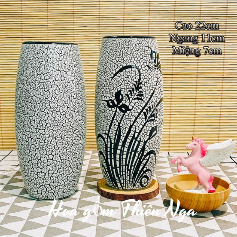 Bình cắm hoa gốm sứ men rạn xám trắng - Bát Tràng, cao 22cm