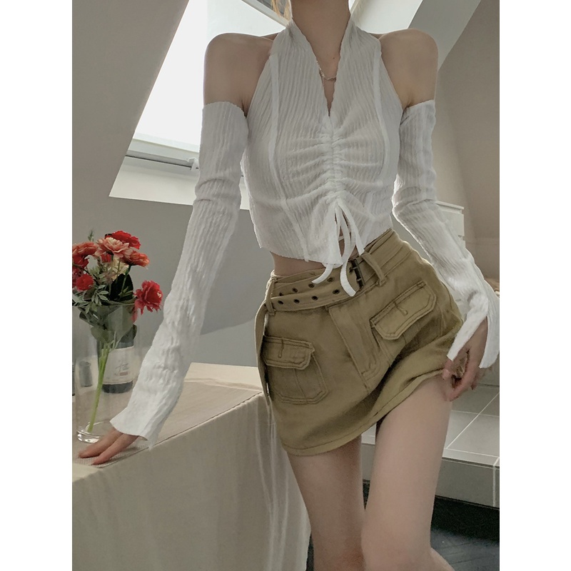 Áo Crop Top ngắn tay cổ chữ V gợi cảm thời trang dành cho nữ