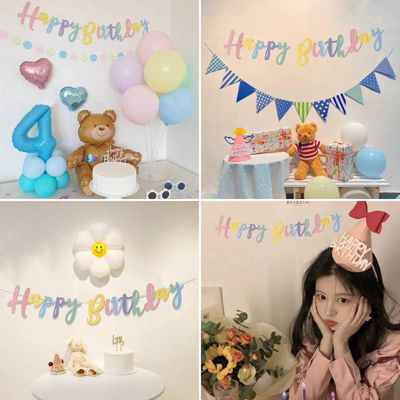 Bộ Dây Cờ Treo Trang Trí Tiệc Sinh Nhật Màu Macaron In Chữ Happy Birthday