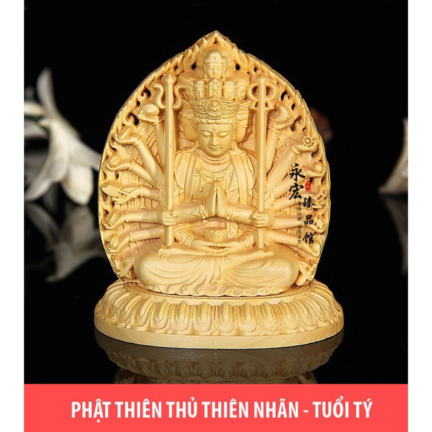 Tượng để xe ô tô bàn làm việc phật Thiên Thủ Thiên Nhãn bằng gỗ Hoàng Dương - TẶNG 1 VÒNG ĐEO TAY - CHẤT LƯỢNG HƠN SỐ LƯ