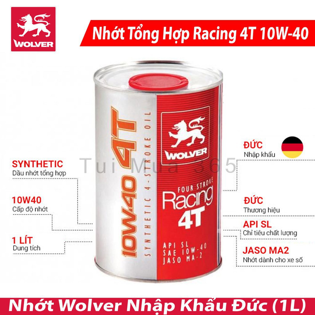 Nhớt Wolver  Racing 4T tổng hợp 10W40 dành cho xe số xe côn nhập khẩu Đức