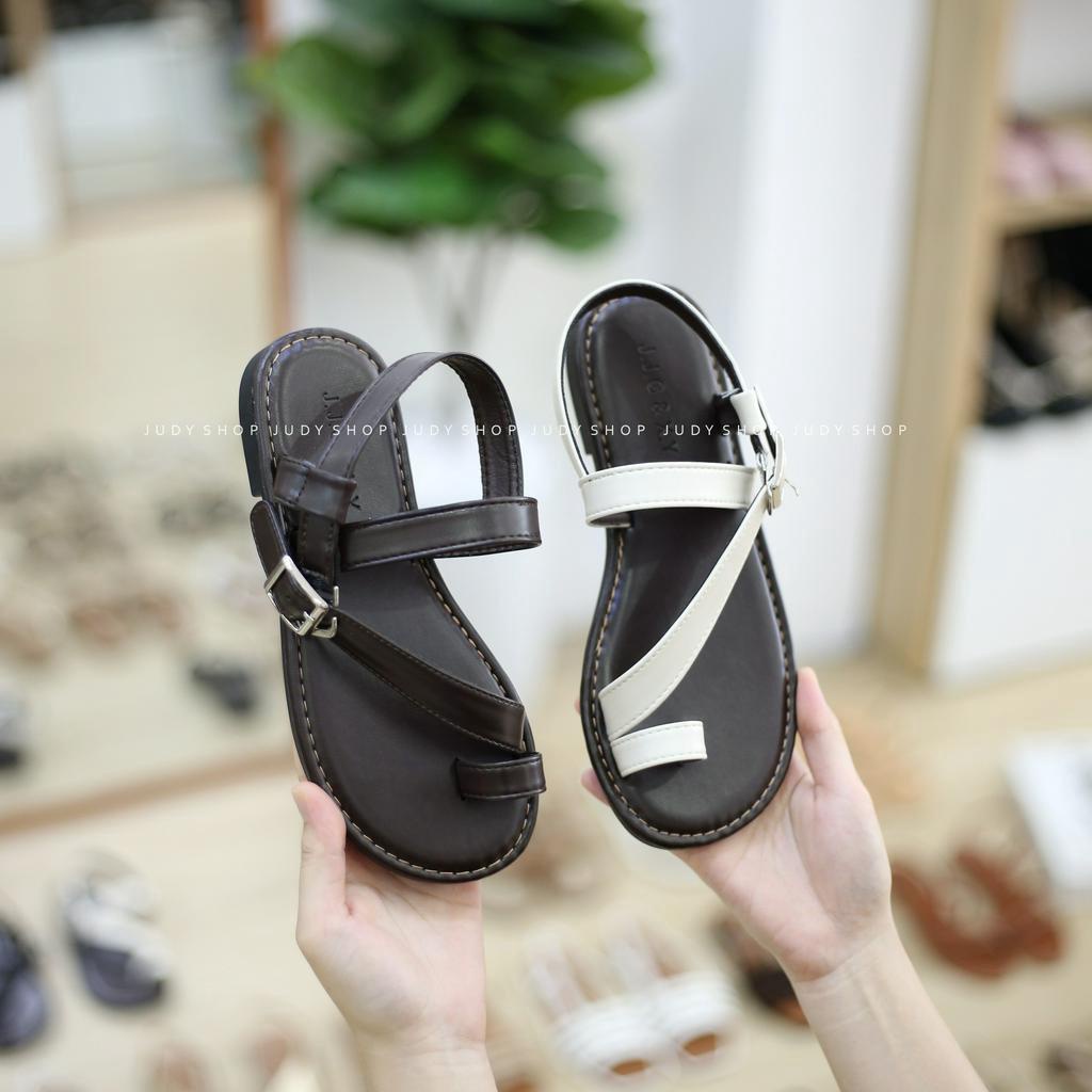 Giày sandal nữ đế bệt - Giày Sandal JJG Dây Xỏ Ngón Đế Trệt Da Mềm QCCC