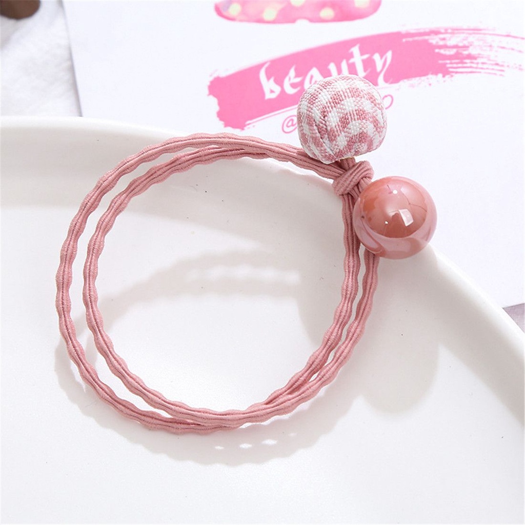 Dây cột tóc co giãn trang trí hạt tròn kẻ ca rô dễ thương cho phái đẹp
