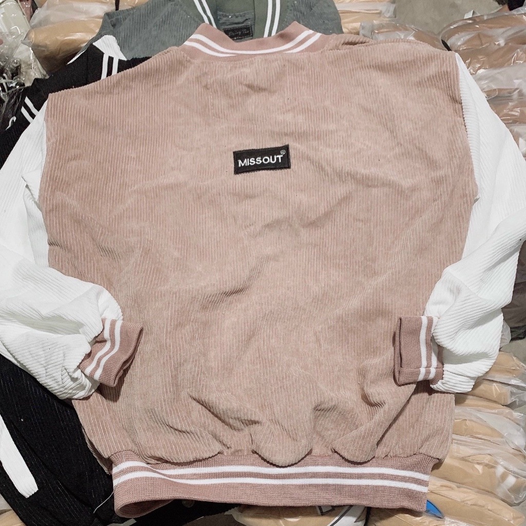 Áo varsity áo bomber nhung tăm MISSOUT jacket 1 lớp cao cấp freesize 45-65kg nam nữ unisex- AQ STORE