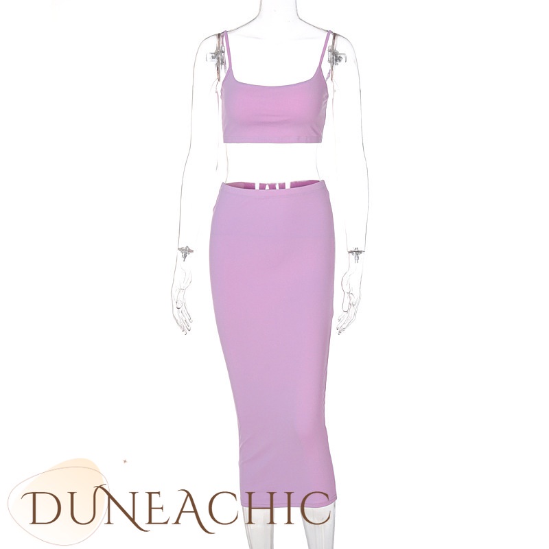 DUNEA Set Áo Trễ Vai + Chân Váy Dài Màu Sắc Thời Trang Dành Cho Nữ