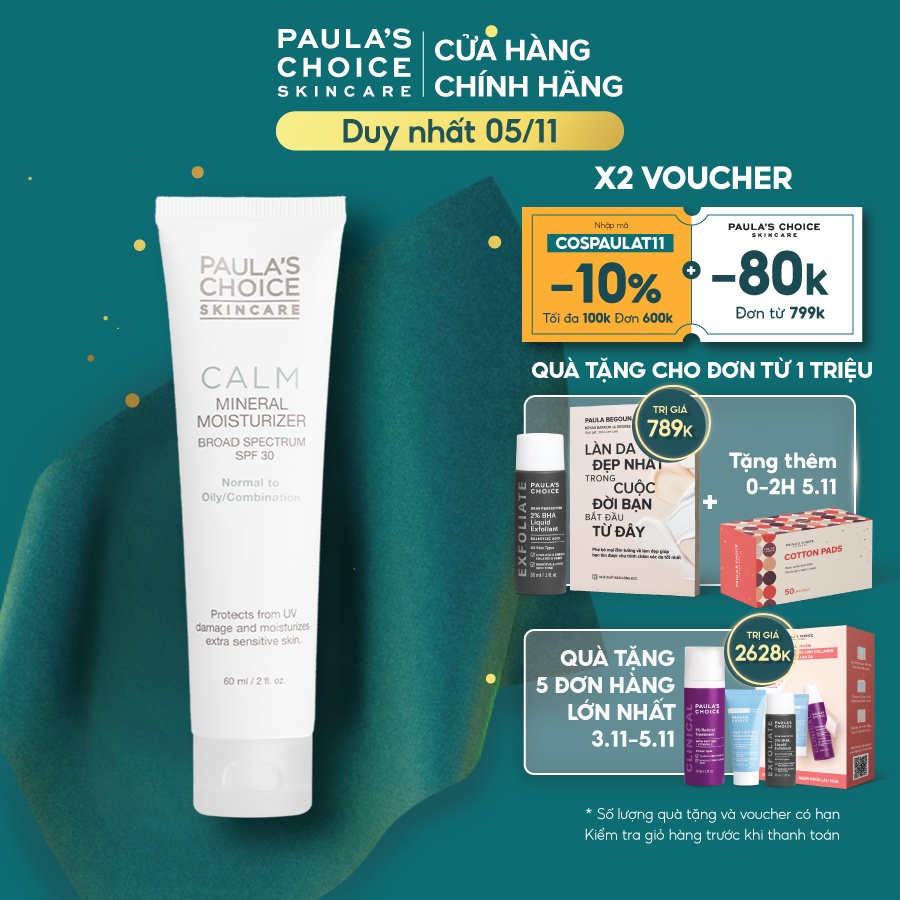 Kem chống nắng cho da nhạy cảm Paula’s Choice Calm Mineral Moisturizer SPF 30 - 60ml 9170