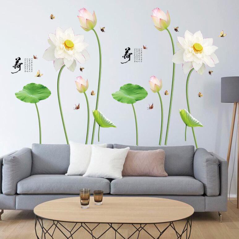 Decal trang trí tường Hoa Sen Trắng dịu dàng