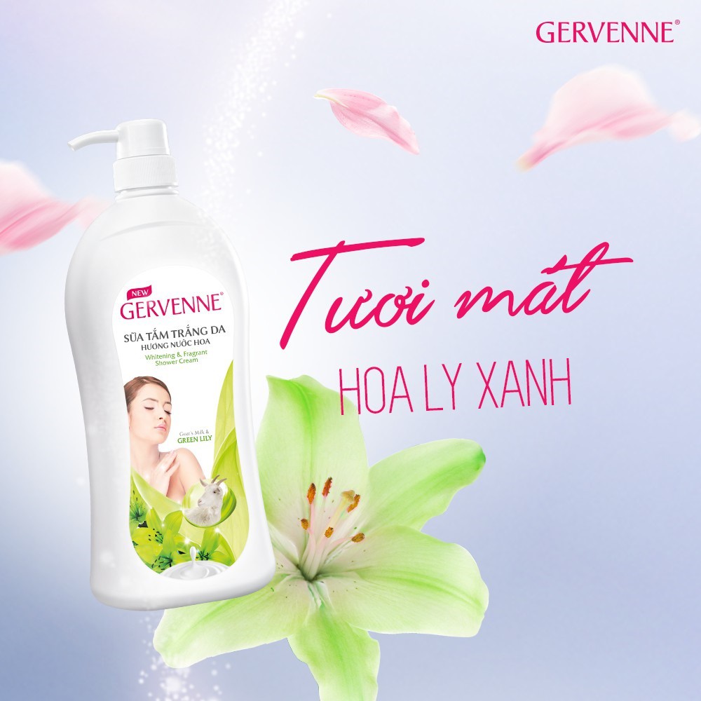 Combo 2 Sữa tắm trắng da Gervenne Green Lily 1.2L/chai