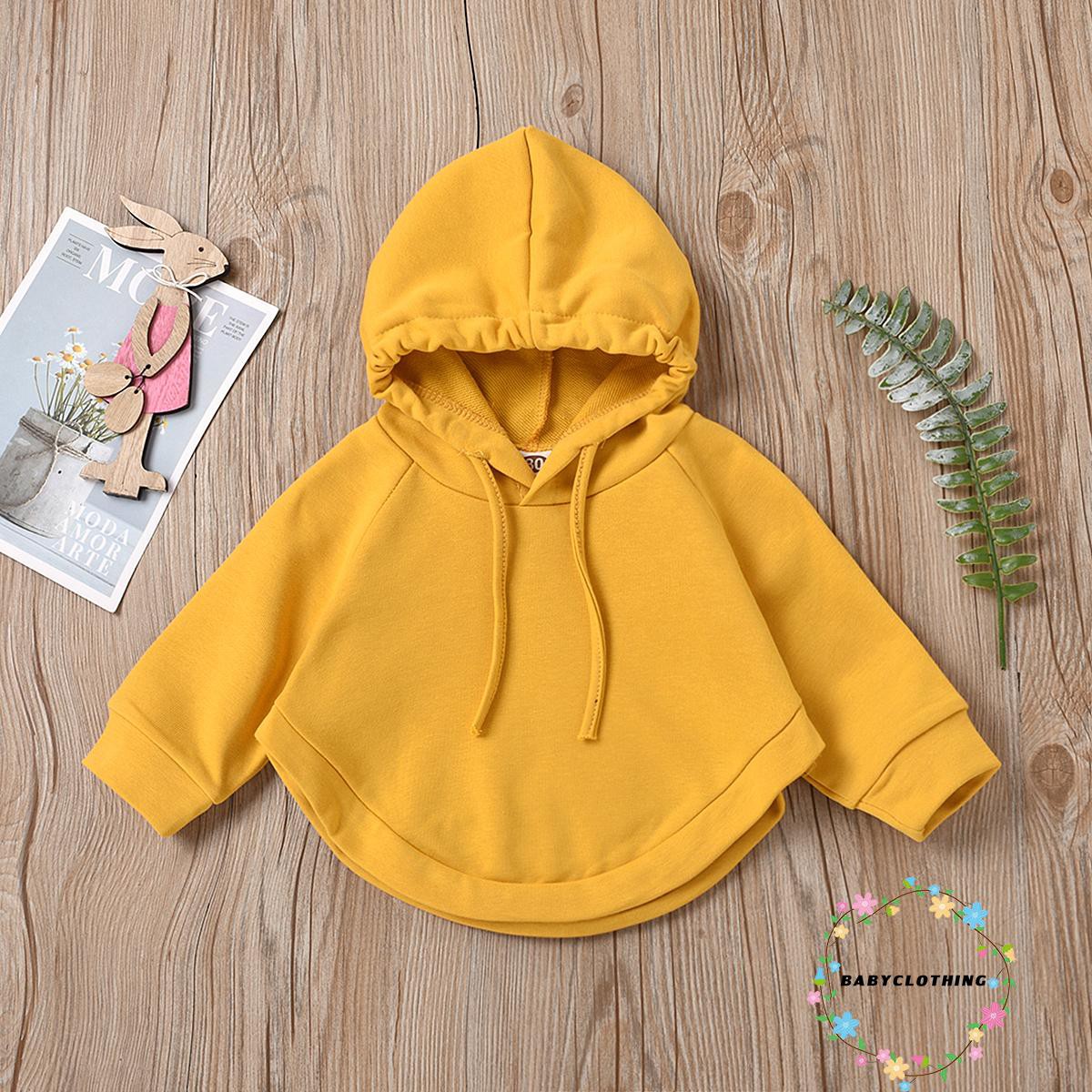 BBCQ-Kid´s Solid Hooded Cloak Top, Long Sleeve Arc Hem Pullover Hoodies