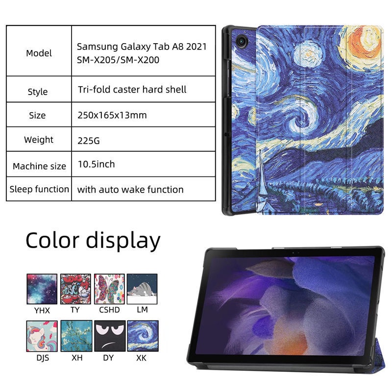 Samsung Galaxy Tab A8 10.5 inch  SM-X200 SM-X205 SM-X207 Bao da máy tính bảng thời trang cho Sơn màu Case