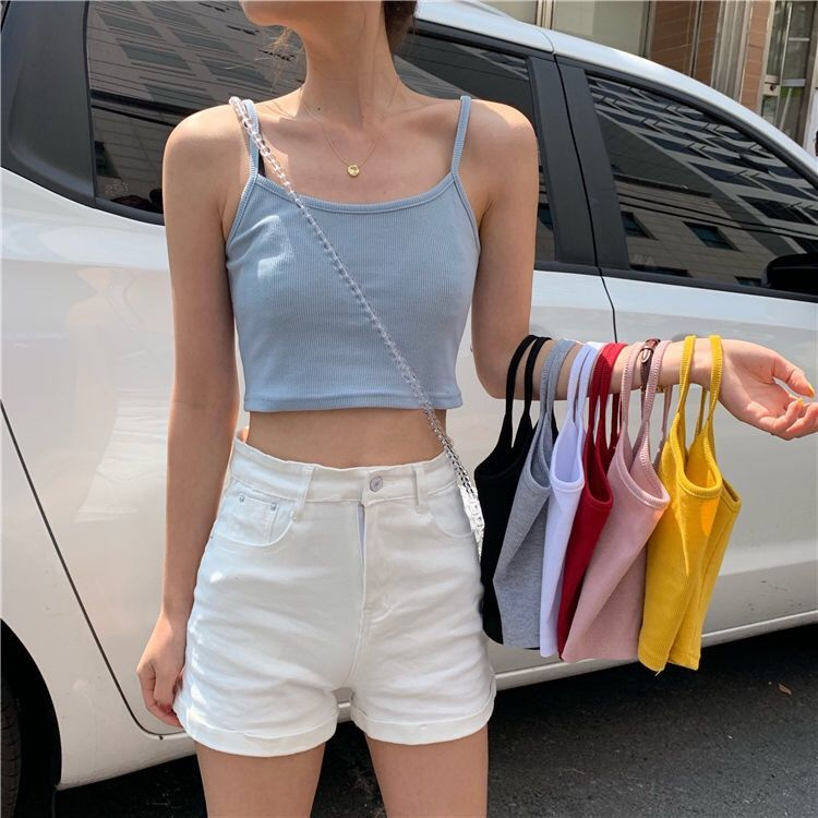 Áo hai dây COZOK màu trơn dáng ôm phong cách Hàn Quốc