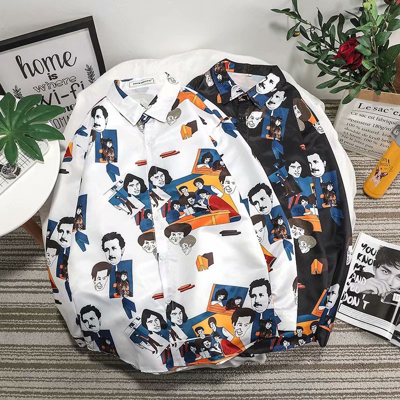 European and American style cartoon long-sleeved shirt for men