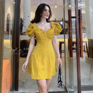 Đầm nhúm ngực tay phồng