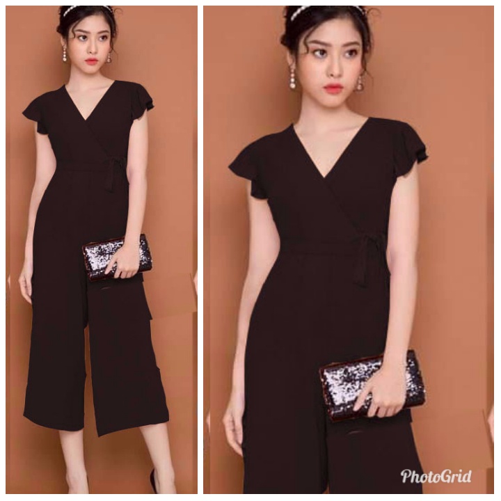 JUMSUIT LỬNG ỐNG RỘNG TAY CÁNH TIÊN CÓ KHOÁ KÉO SAU THÍCH HỢP DẠO PHỐ, MUA SẮM -JUMNO