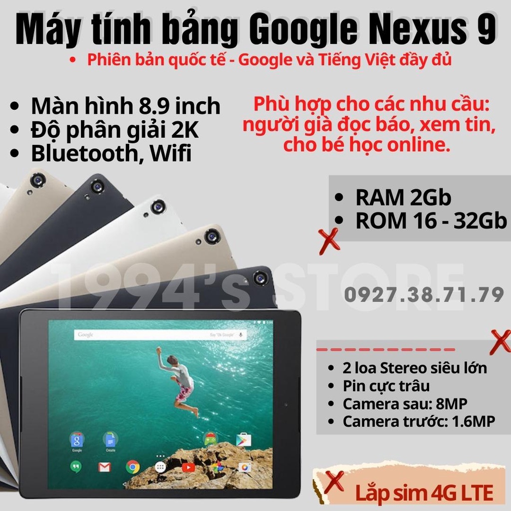 [Sim 4G - HỌC ONLINE] Máy tính bảng Google Nexus 9 Wifi/4G - Màn hình 2K 8.9inch - 2 loa - Sim 4G - Xiaomi MiPad 1