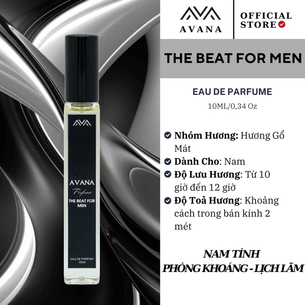 Nước Hoa Nam THE BEAT FOR MEN 10ml AVANA, Nam Tính, Lịch Lãm, Dạng Xịt Tiện Lợi